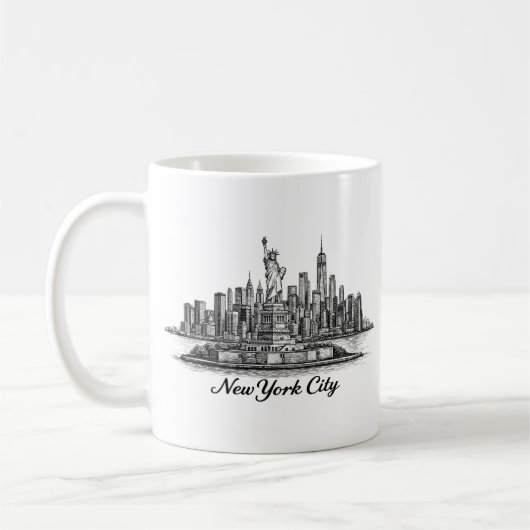 New York City Skyline Line Art Illustration コーヒーマグカップ (左)