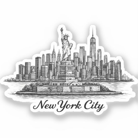 New York City Skyline Line Art Illustration シール (正面)