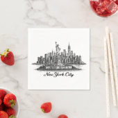 New York City Skyline Line Art Illustration スタンダードカクテルナプキン (インサイチュ)