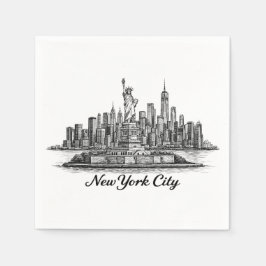 New York City Skyline Line Art Illustration スタンダードカクテルナプキン