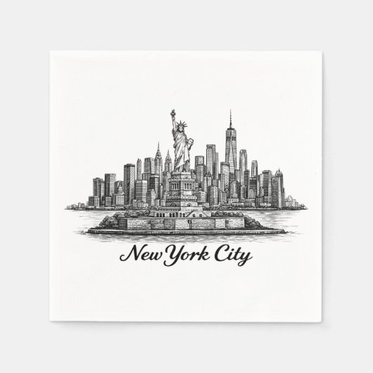 New York City Skyline Line Art Illustration スタンダードカクテルナプキン (正面)