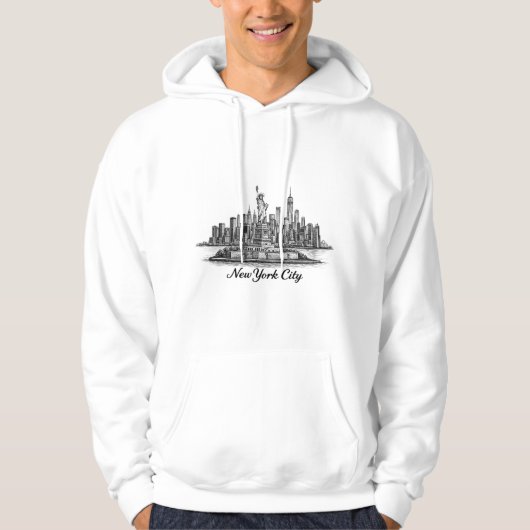 New York City Skyline Line Art Illustration パーカ (正面)