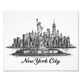 New York City Skyline Line Art Illustration フォトプリント
