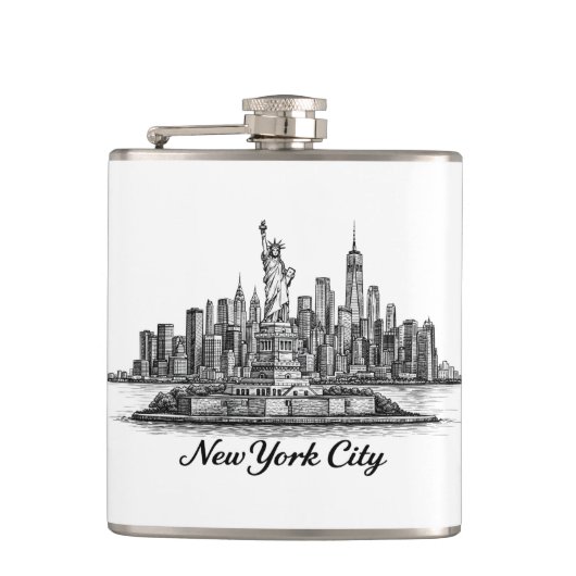 New York City Skyline Line Art Illustration フラスク (正面)