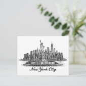New York City Skyline Line Art Illustration ポストカード (スタンド正面)