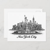 New York City Skyline Line Art Illustration ポストカード (正面/裏面)