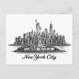 New York City Skyline Line Art Illustration ポストカード
