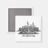 New York City Skyline Line Art Illustration マグネット (正面/裏面)