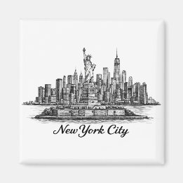 New York City Skyline Line Art Illustration マグネット