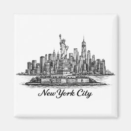 New York City Skyline Line Art Illustration マグネット