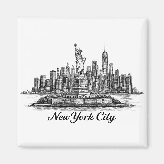 New York City Skyline Line Art Illustration マグネット (正面)