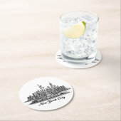 New York City Skyline Line Art Illustration ラウンドペーパーコースター (インサイチュ)