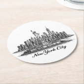 New York City Skyline Line Art Illustration ラウンドペーパーコースター (アングル)