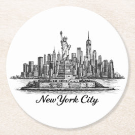 New York City Skyline Line Art Illustration ラウンドペーパーコースター