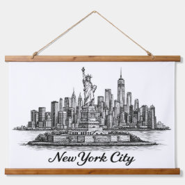 New York City Skyline Line Art Illustration 吊り下げ型タペストリー
