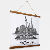 New York City Skyline Line Art Illustration 吊り下げ型タペストリー (傾斜あり)