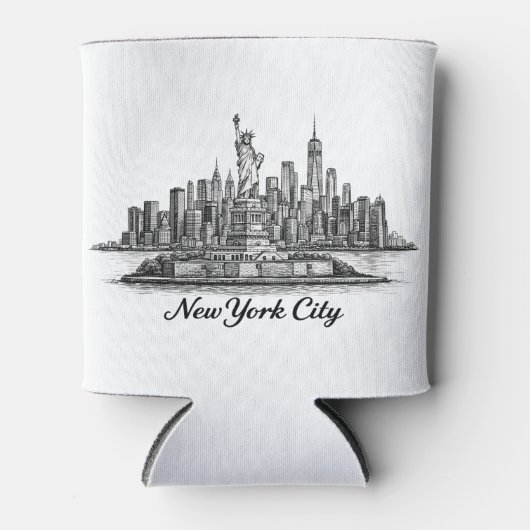 New York City Skyline Line Art Illustration 缶クーラー (正面)