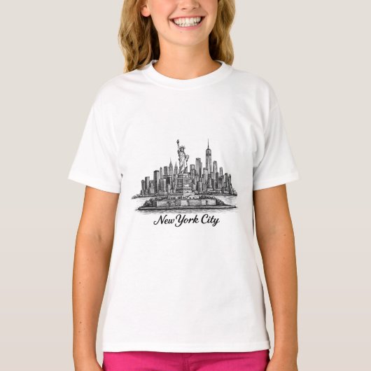 New York City Skyline Line Art Illustration Tシャツ (正面)