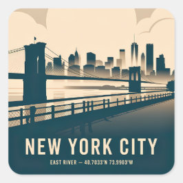 New York City Skyline Minimalist Art Vintage River スクエアシール