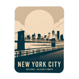 New York City Skyline Minimalist Art Vintage River マグネット
