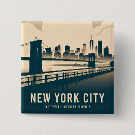 New York City Skyline Minimalist Art Vintage River 缶バッジ