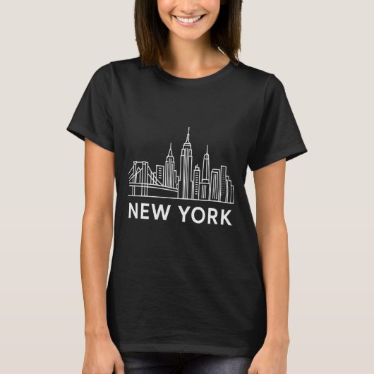 New York City Skyline Minimalist White Line Art _1 Tシャツ (正面)