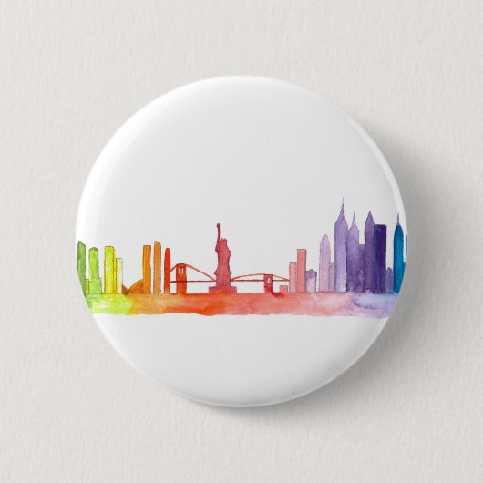 NEW YORK CITY skyline NYC Colorful modern 缶バッジ (正面)