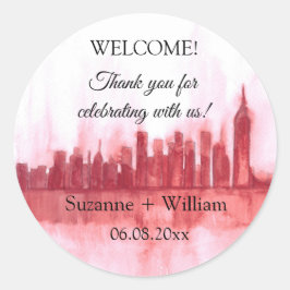 NEW YORK CITY SKYLINE PINK Supries Weddings ラウンドシール