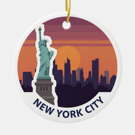 New York City Statue of Liberty Skyline セラミックオーナメント (正面)