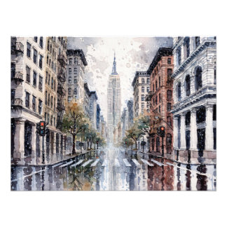 New York City Street in Rain フォトプリント