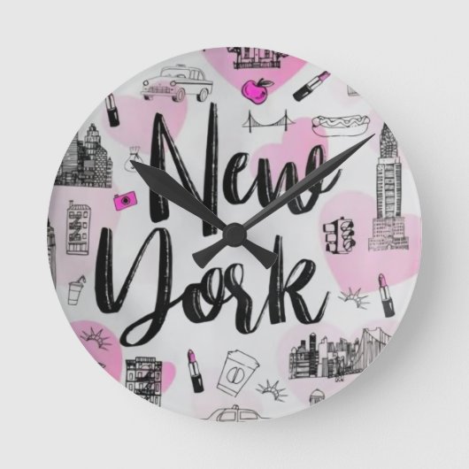New York City Style Design ラウンド壁時計 (正面)