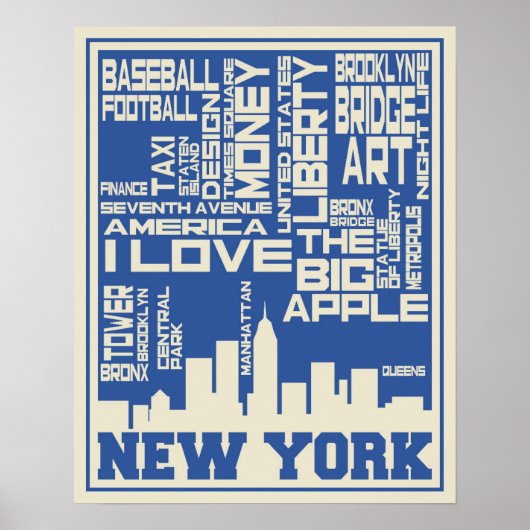 New York City Typography Poster ポスター (正面)