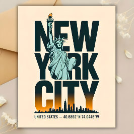 New York City Typography Statue of Liberty Skyline ポストカード