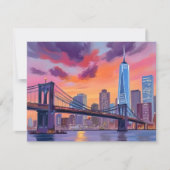 New York City Watercolor Skyline Painting Card (正面)