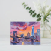 New York City Watercolor Skyline Painting Card (スタンド正面)