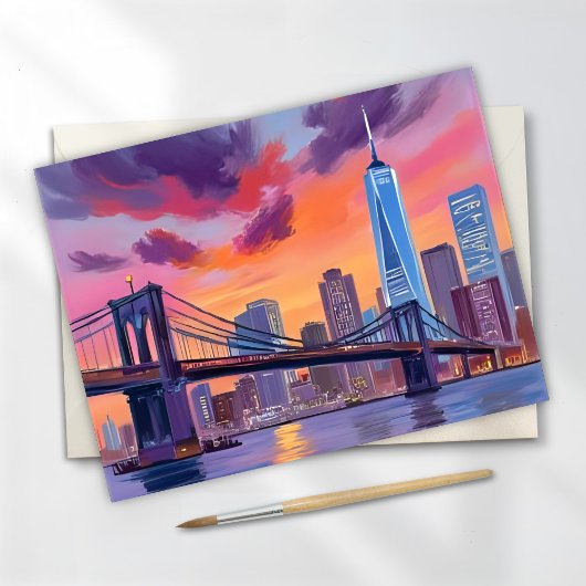 New York City Watercolor Skyline Painting Card