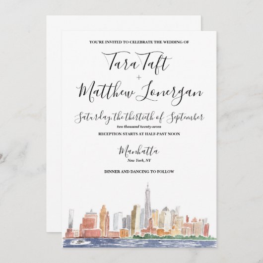New York City Watercolor Wedding Invitation 招待状 (正面/裏面)