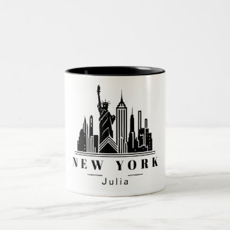 New York Cityscape Black Monochromeロゴ ツートーンマグカップ