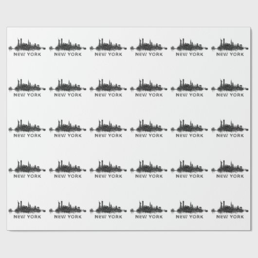 New York Dark-White Skyline v07 ラッピングペーパー (フラット)