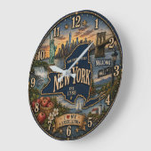 New York Empire State Landmark Coastal Rustic ラージ壁時計 (傾斜)
