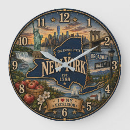 New York Empire State Landmark Coastal Rustic ラージ壁時計