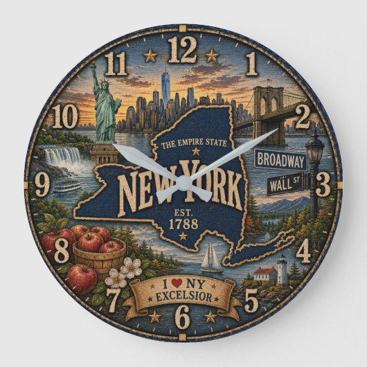 New York Empire State Landmark Coastal Rustic ラージ壁時計 (正面)
