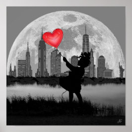 NEW YORK Full Moon Girlハートバルーンウォールポスター ポスター