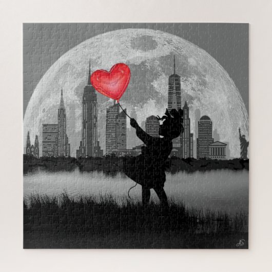 NEW YORK Full Moon Girl Heart Balloon Puzzle ジグソーパズル (縦)