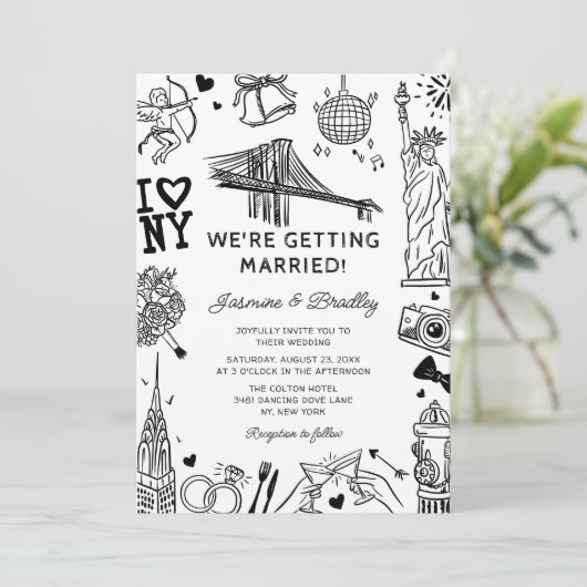 New York Fun Doodle Wedding 招待状 (スタンド正面)