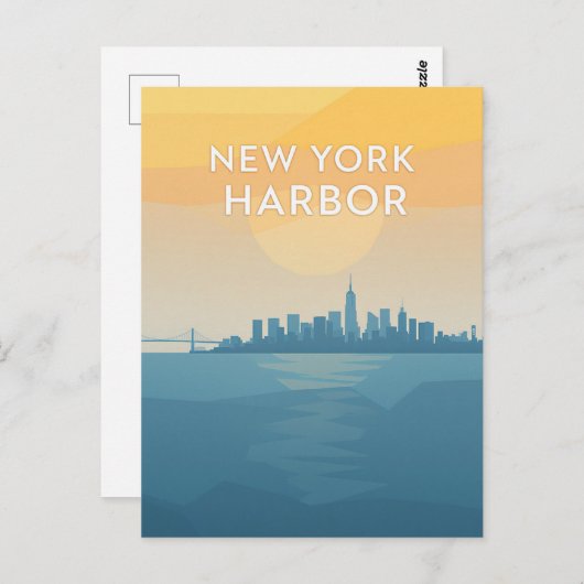 New York Harbor Sunset ポストカード (正面/裏面)