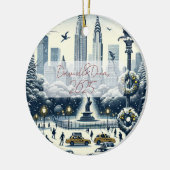 New York Holiday Elegance - Customisable Christmas セラミックオーナメント (左)