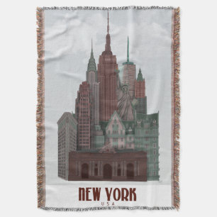 New York in Clouds - Dark Red and Green スローブランケット
