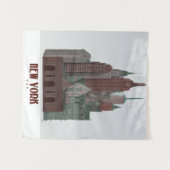 New York in Clouds - Dark Red and Green タペストリー (正面(横))