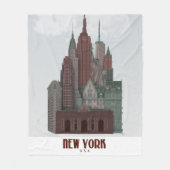 New York in Clouds - Dark Red and Green フリースブランケット (正面)